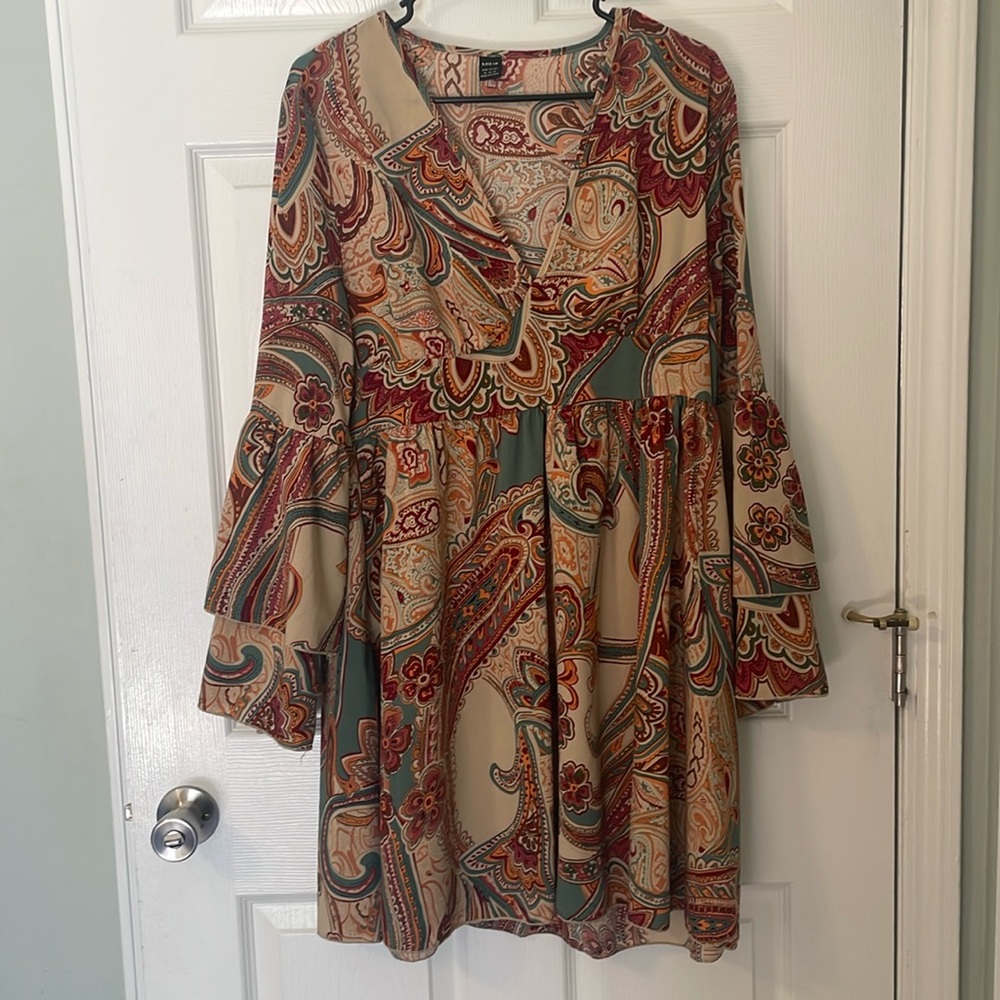 Shein 70s style flare sleeve dress